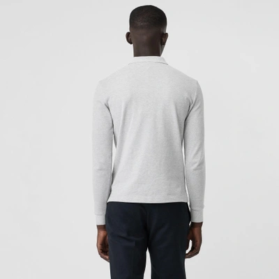 Shop Burberry Long-sleeve Cotton Piqué Polo Shirt In Pale Grey Melange