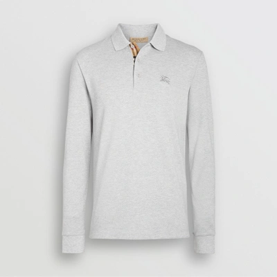 Shop Burberry Long-sleeve Cotton Piqué Polo Shirt In Pale Grey Melange