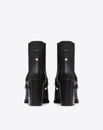 Shop Valentino Garavani Rockstud Grainy Calfskin Ankle Boot 80 Mm In Black