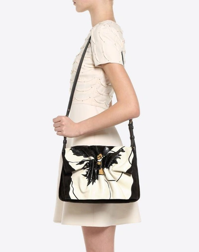 Shop Valentino Flower Bloomy Crossbody Bag In Black