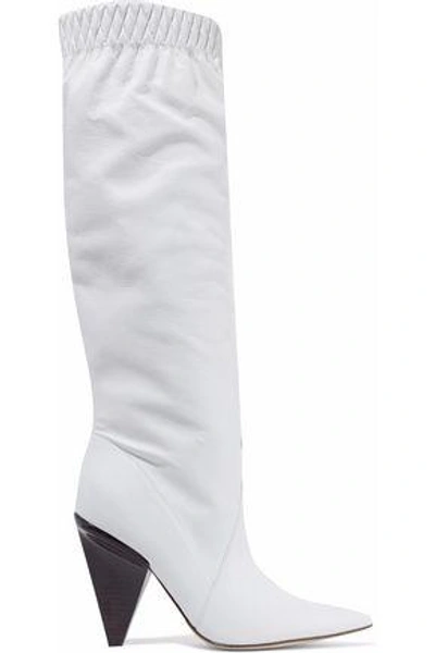 Shop Sigerson Morrison Woman Jay Gathered Textured-leather Knee Boots White