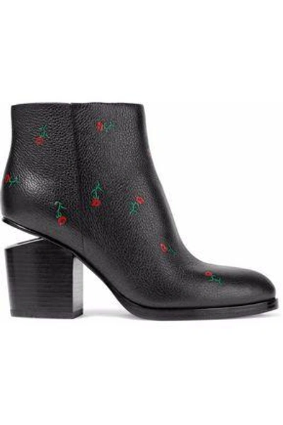 Shop Alexander Wang Woman Gabi Floral-print Pebbled-leather Ankle Boots Black