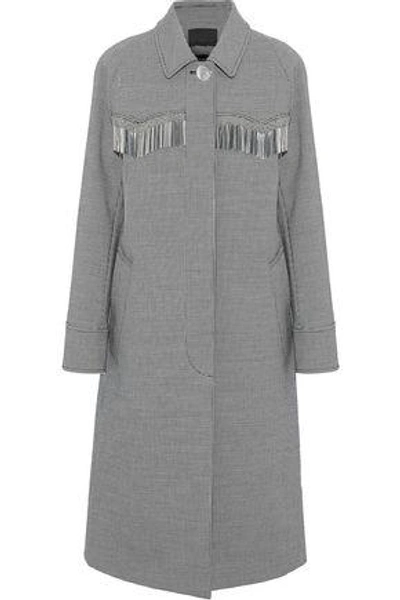 Shop Alexander Wang Woman Metallic Fringe-trimmed Houndstooth Woven Coat Gray