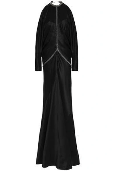 Shop Alexander Wang Woman Open-back Embellished Silk-satin Gown Black