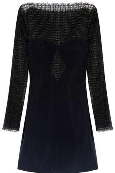 Shop Alexander Wang Macramé-paneled Crepe Mini Dress In Black