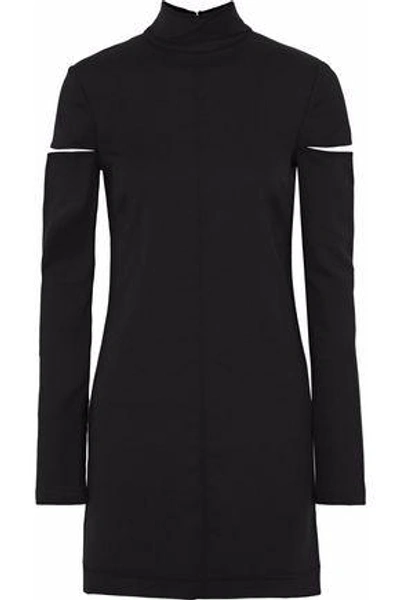 Shop Helmut Lang Woman Cutout Wool-blend Twill Turtleneck Mini Dress Black