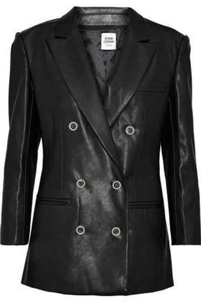 Shop Opening Ceremony Double-breasted Faux Pearl-embellished Faux Leather Blazer In Black