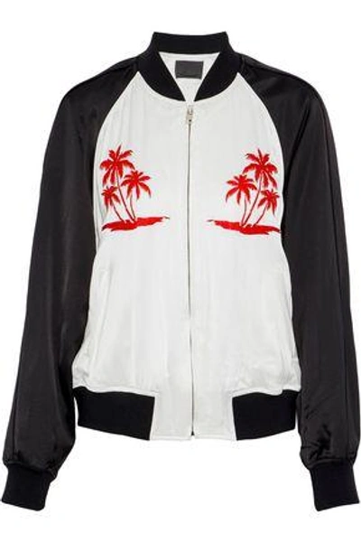 Shop Alexander Wang Woman Embroidered Two-tone Satin Bomber Jacket White