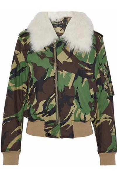 Shop Rag & Bone Flight Shearling-trimmed Printed Cotton-blend Jacket In Army Green