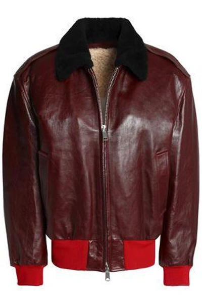 Shop Calvin Klein 205w39nyc Woman Shearling-lined Leather Bomber Jacket Merlot