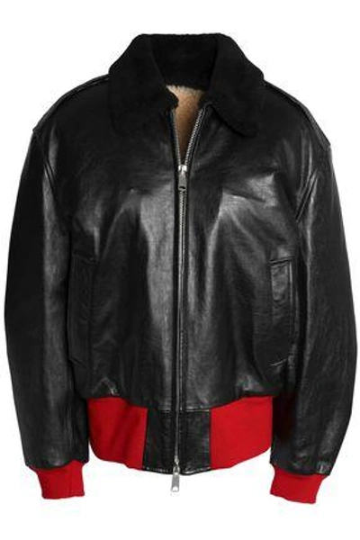 Shop Calvin Klein 205w39nyc Woman Shearling-lined Leather Bomber Jacket Black