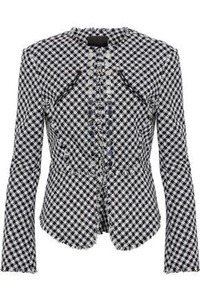 Shop Alexander Wang Leather-trimmed Cotton-blend Tweed Jacket In Black