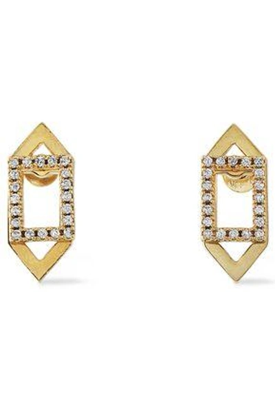 Shop Astrid & Miyu Woman Fitzgerald Rhodium-plated Crystal Earrings Gold