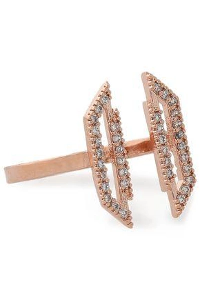 Shop Astrid & Miyu Woman Fitzgerald Block Rose Gold-plated Crystal Ring Rose Gold