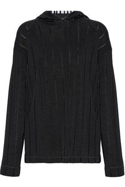 Shop Alexander Wang Ribbed-knit Hooded Sweater In Black