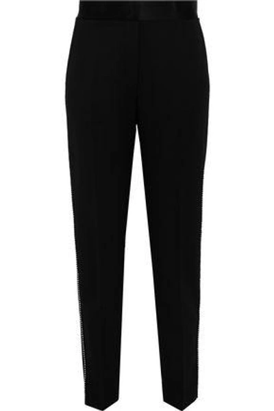 Shop Alexander Wang Silk-paneled Embellished Twill Slim-leg Pants In Black