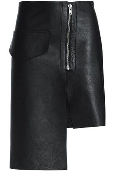 Shop Oak Woman Moto Asymmetric Leather Skirt Black