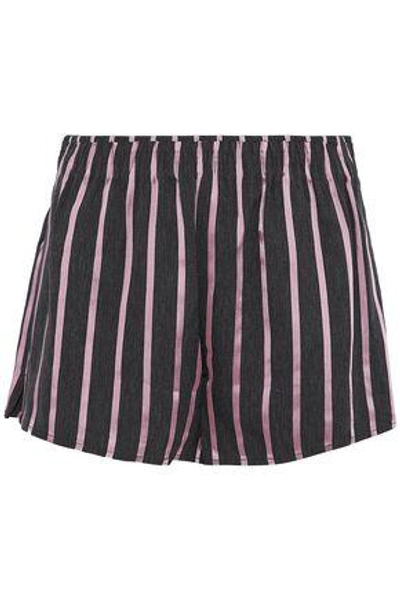 Shop Alexander Wang Striped Satin And Twill Shorts In Dark Gray