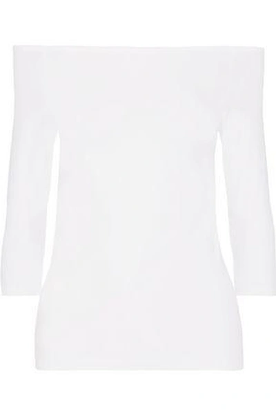 Shop Helmut Lang Woman Off-the-shoulder Stretch-jersey Top White