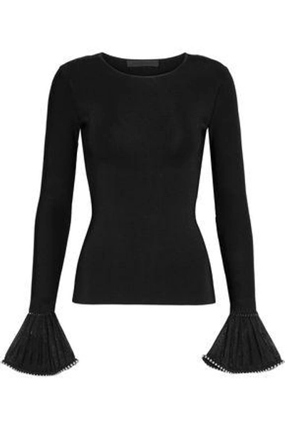 Shop Alexander Wang Woman Embellished Stretch-knit Top Black