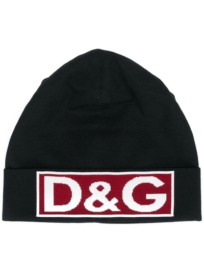 Shop Dolce & Gabbana Front Logo Knit Cap - Black