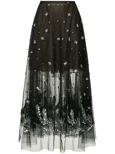 Shop Oscar De La Renta Crystal Floral Skirt - Black