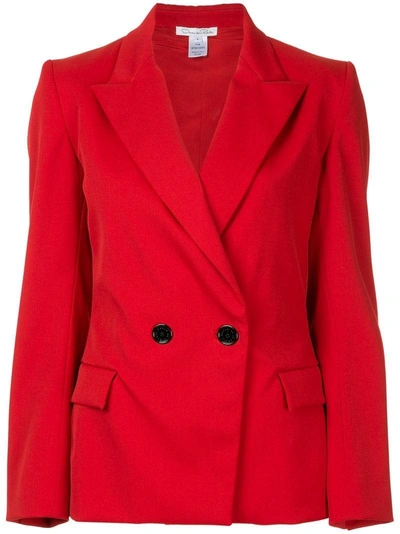 Shop Oscar De La Renta Double Breasted Blazer - Red