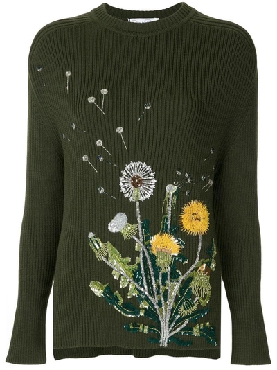 Shop Oscar De La Renta Dandelion-embroidered Sweater - Green