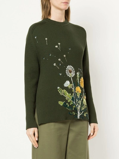 Shop Oscar De La Renta Dandelion-embroidered Sweater - Green