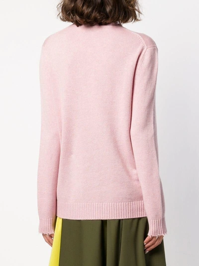 Shop Allude Distressed Crew Neck Sweater - Pink In Pink & Purple