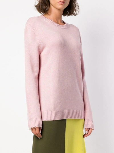 Shop Allude Distressed Crew Neck Sweater - Pink In Pink & Purple