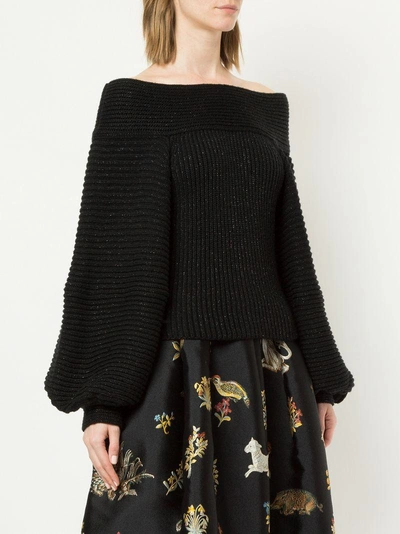 Shop Oscar De La Renta Off-the-shoulder Sweater - Black