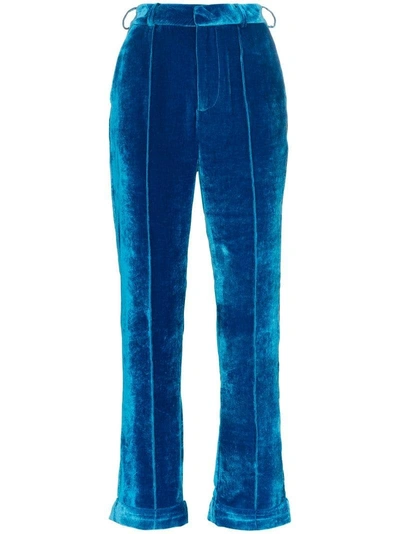 Shop De La Vali Tiger Lily Velvet Trousers - Blue