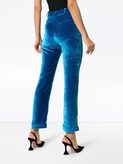 Shop De La Vali Tiger Lily Velvet Trousers - Blue