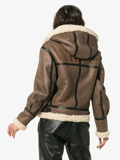 Shop Chloé Hooded Shearling And Leather Aviator Jacket In Brown