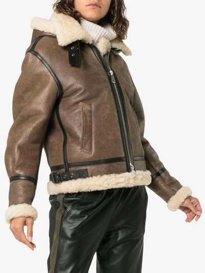 Shop Chloé Hooded Shearling And Leather Aviator Jacket In Brown