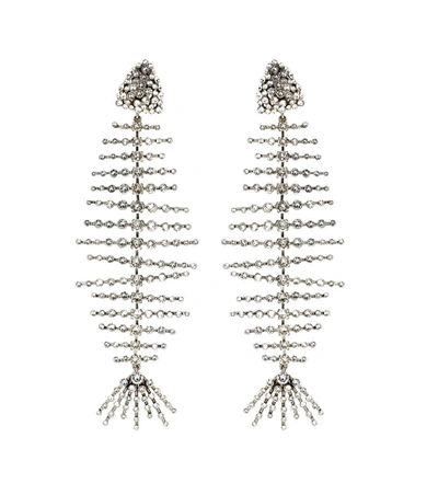 Shop Saint Laurent Crystal Clip-on Earrings In Silver