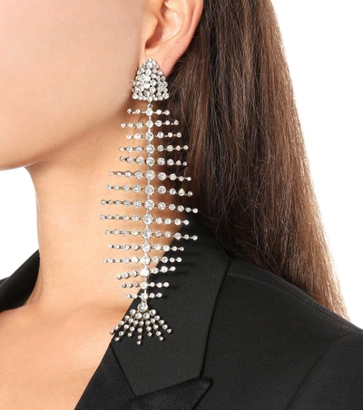 Shop Saint Laurent Crystal Clip-on Earrings In Silver
