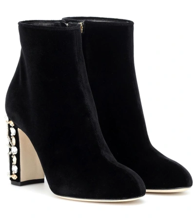 Shop Dolce & Gabbana Embellished Velvet Ankle Boots In Black