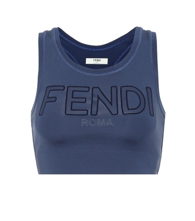 Shop Fendi Logo Technical Sports Bra In Blue