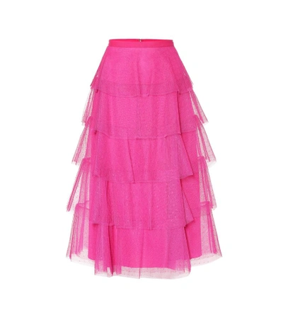 Shop Red Valentino Tulle Midi Skirt In Pink