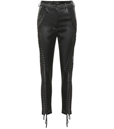 Shop Dolce & Gabbana Lace-up Satin Skinny Pants In Black