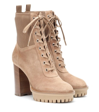 Shop Gianvito Rossi Martis Suede Ankle Boots In Beige