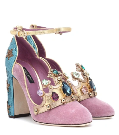 Shop Dolce & Gabbana Embellished Velvet Pumps In Multicoloured