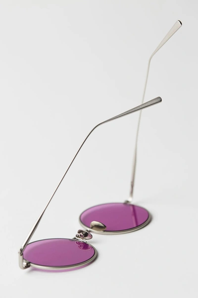 Shop Acne Studios Round Sunglasses Silver Satin/purple