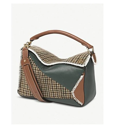 Shop Loewe Puzzle Tweed Leather Bag In Cypress/tan