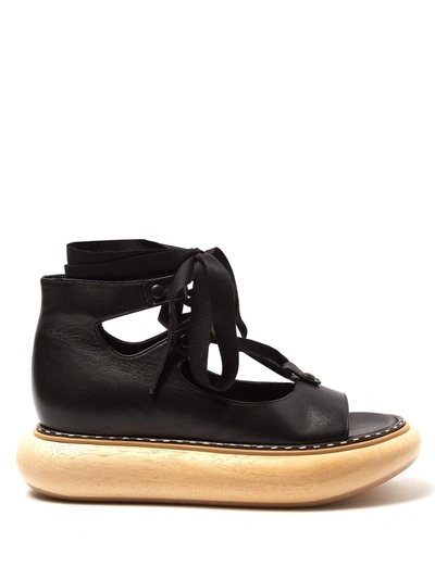 Loewe Wooden-sole Leather Sandals In Black | ModeSens
