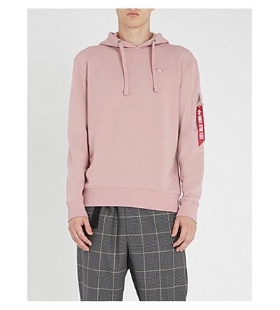 Shop Alpha Industries Logo-embellished Cotton-jersey Hoody In Silver Pink