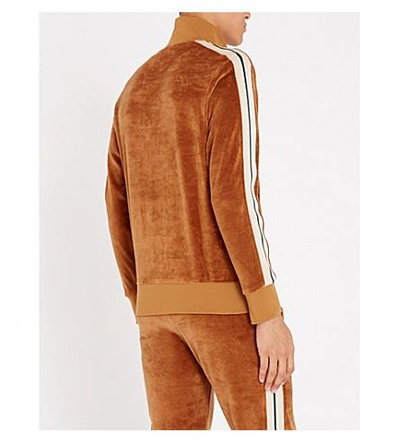 Shop Palm Angels Striped-panel Velvet Jacket In Toffee White