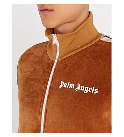 Shop Palm Angels Striped-panel Velvet Jacket In Toffee White